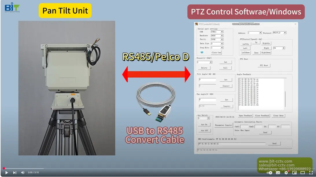 Jak ovládat positioner BIT-CCTV pan tilt prostřednictvím rs485 z windows software